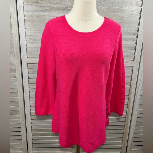 TALBOTS 100% Cotton Sweater w Button Sleeve Hot Pink-Medium - Picture 1 of 3